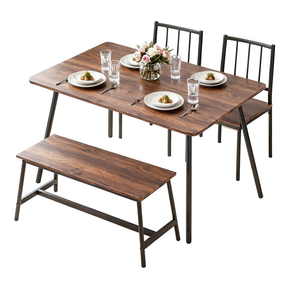 Dining Table and Chairs Set of 4 Bench Kitchen Furniture Rustic Brown