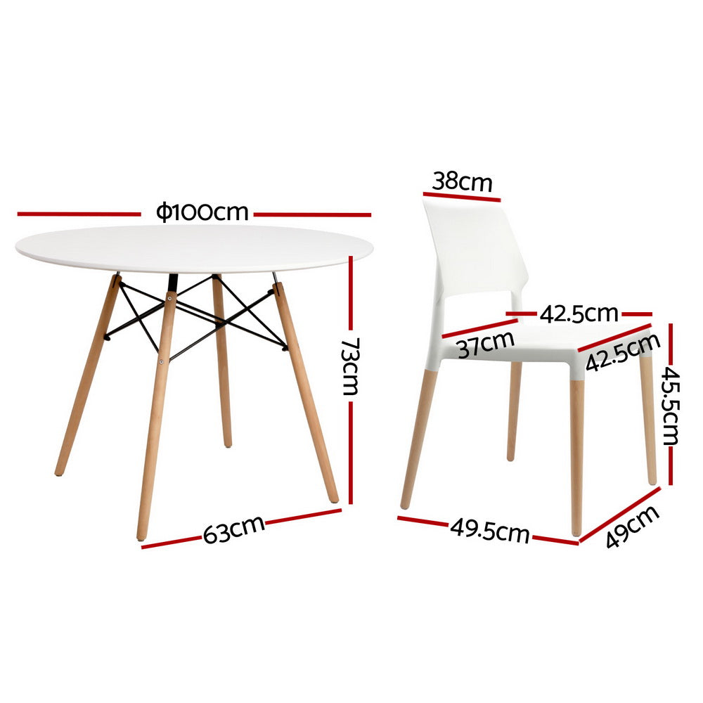 Dining Table and 4 Chairs Set Round White