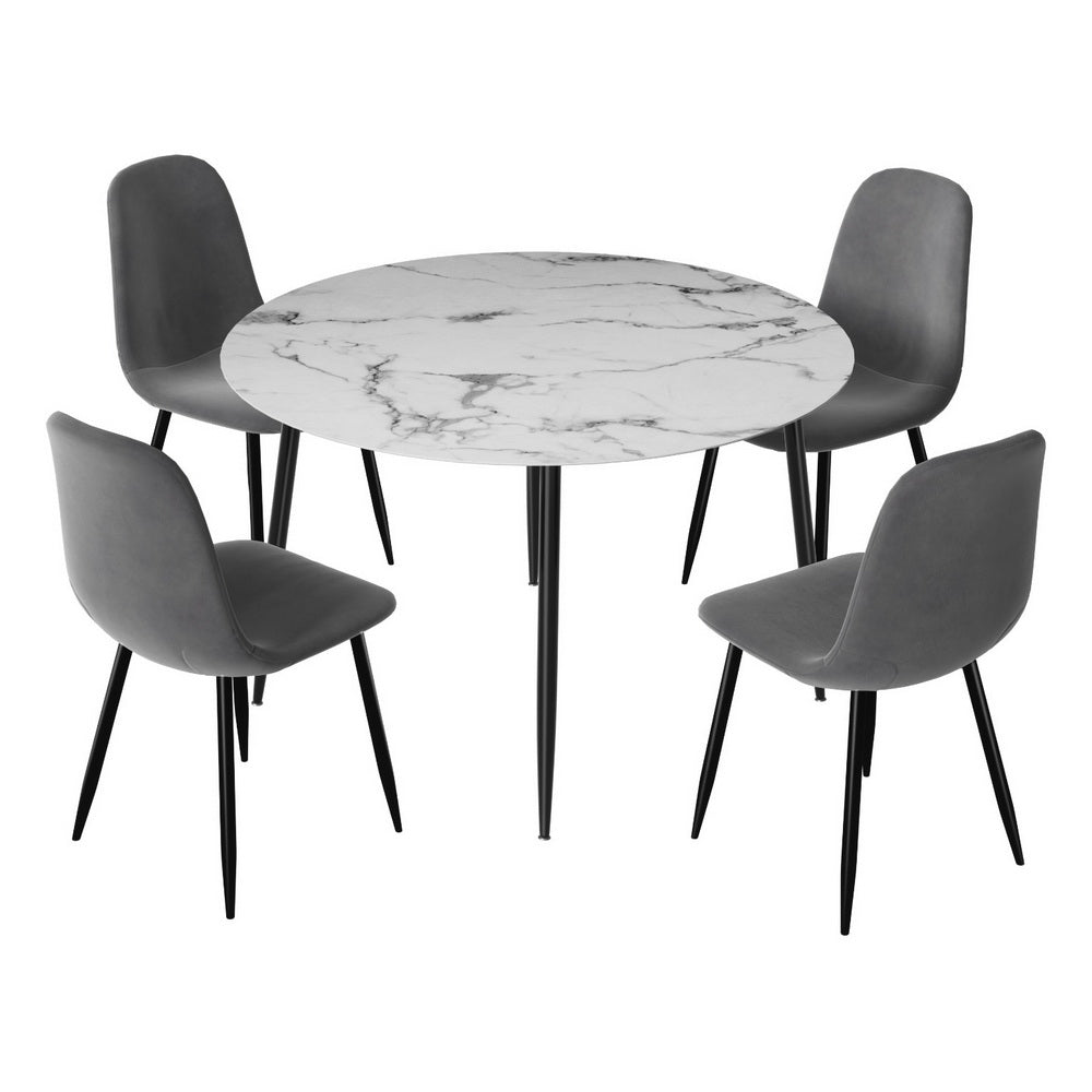 Dining Table and 4 Chairs Set Marble Grey