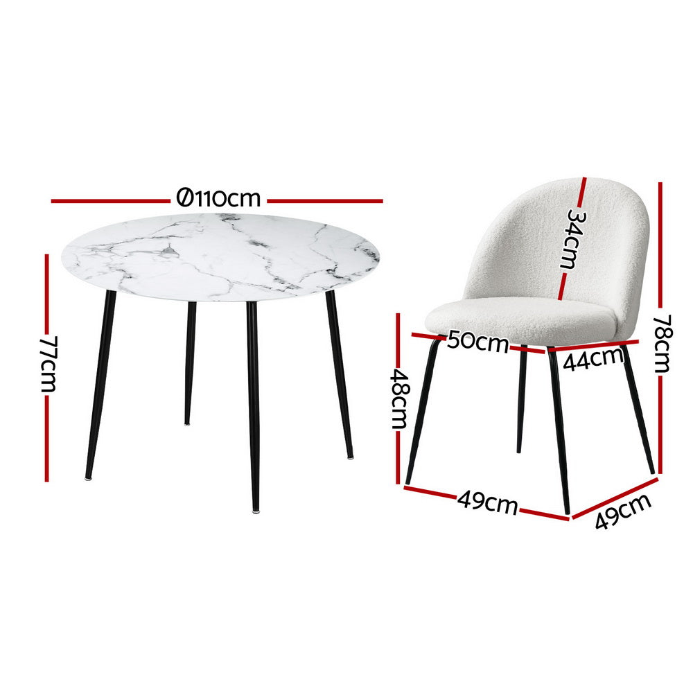 Dining Table and 4 Chairs Set Marble White