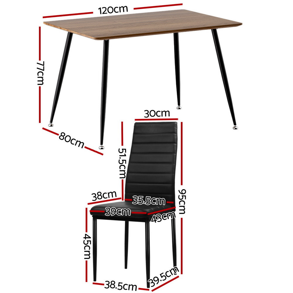 Dining Table and 4 Chairs Set Rectangle Metal