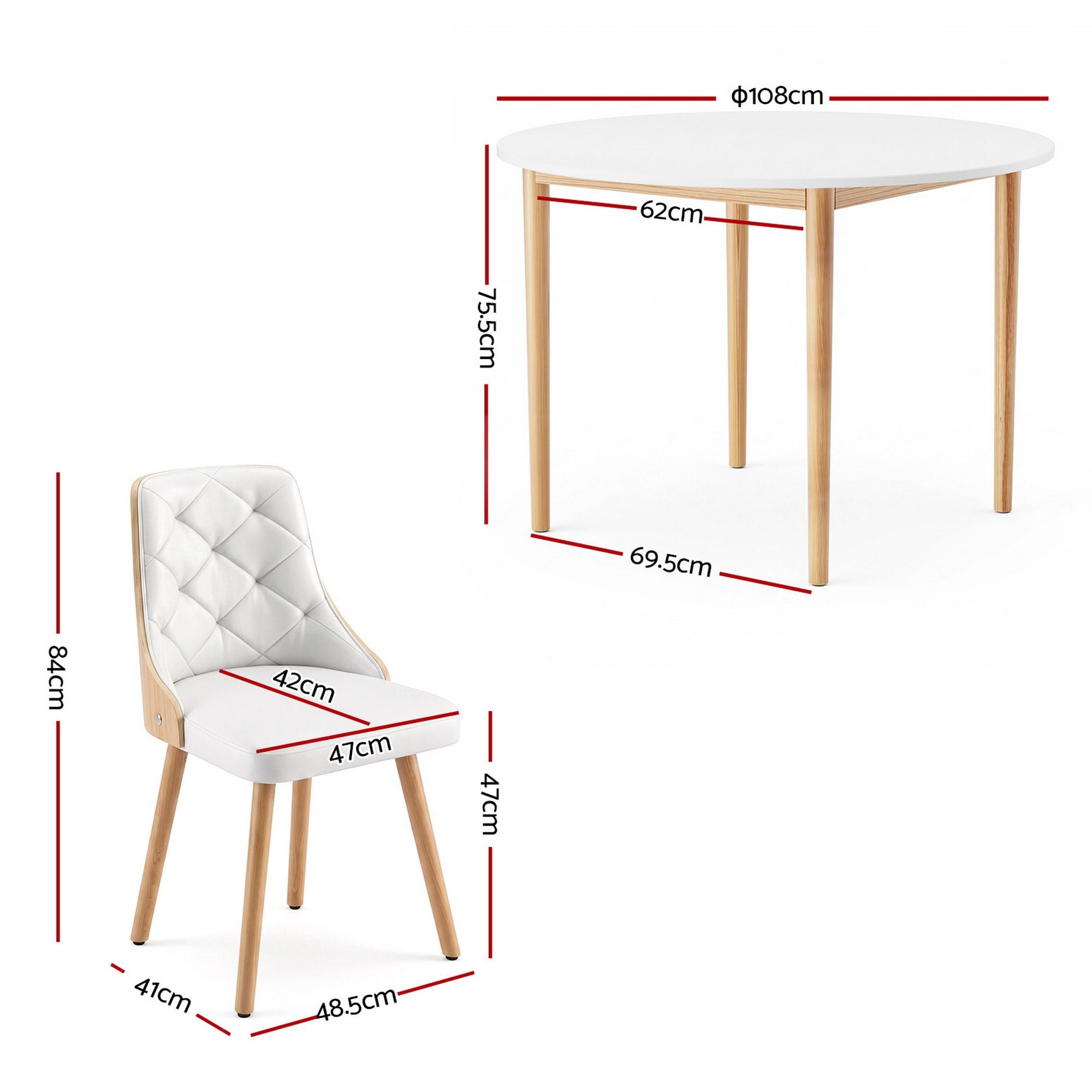 Dining Table and Chairs Set 5PCS Round 4 PU Leather Seater Dining Set White