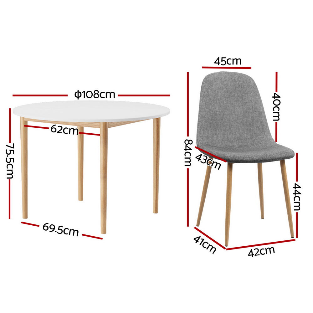 Dining Table and 4 Chairs Set White Grey