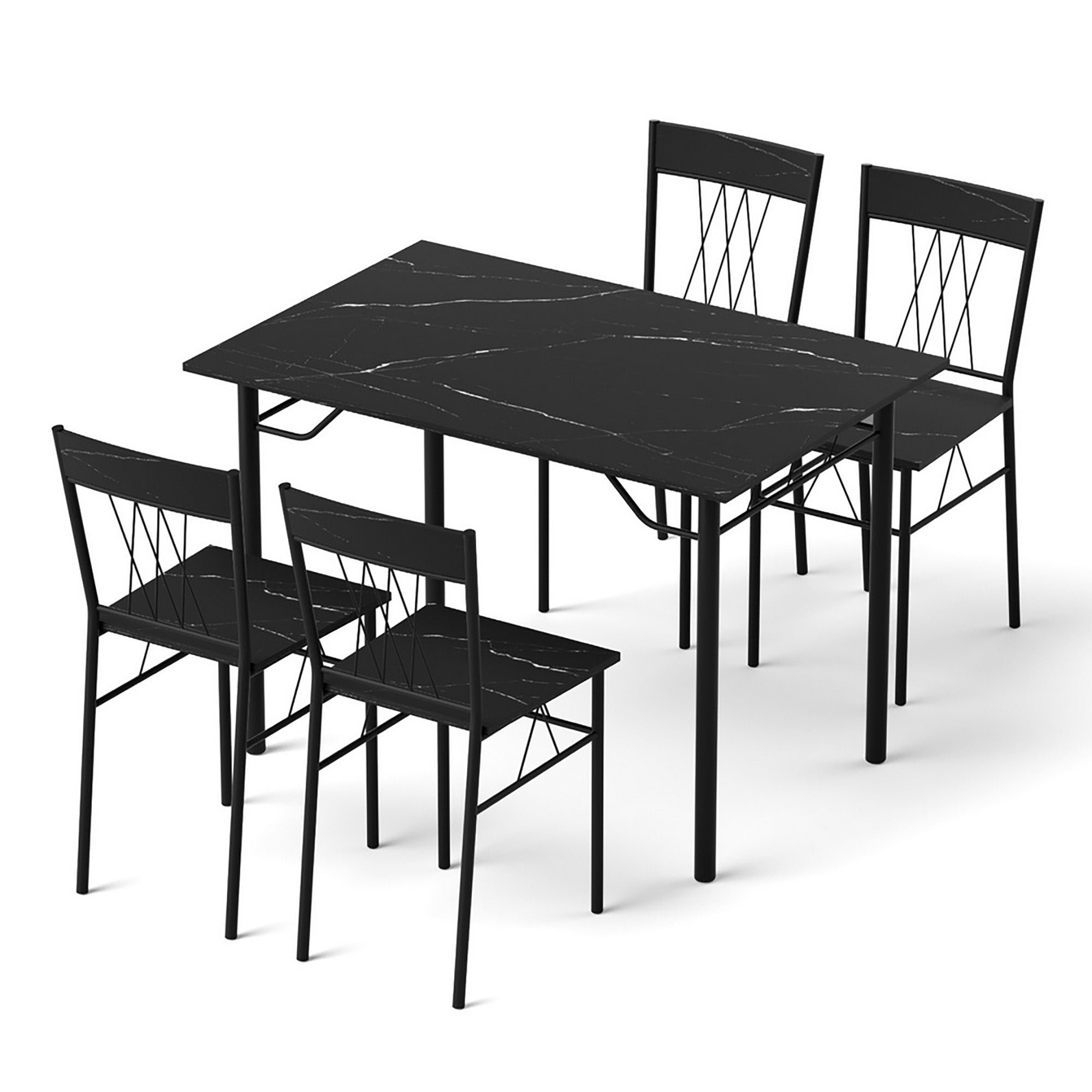 Dining Table and Chairs Set of 5 Compact Kitchen Furniture Marble Black