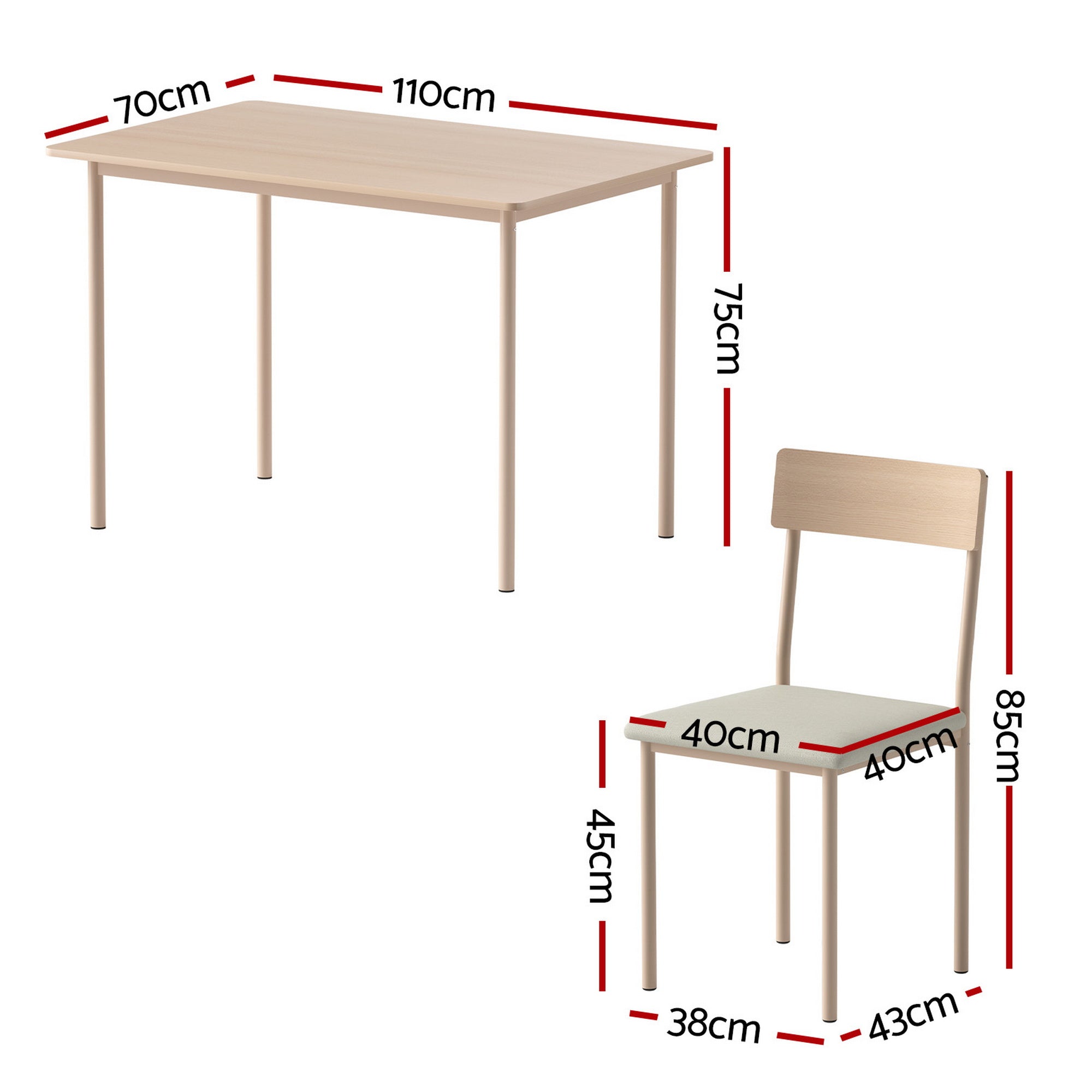 Dining Table and 4 Chairs Set Compact Kitchen Furniture 110cm - Natural Beige