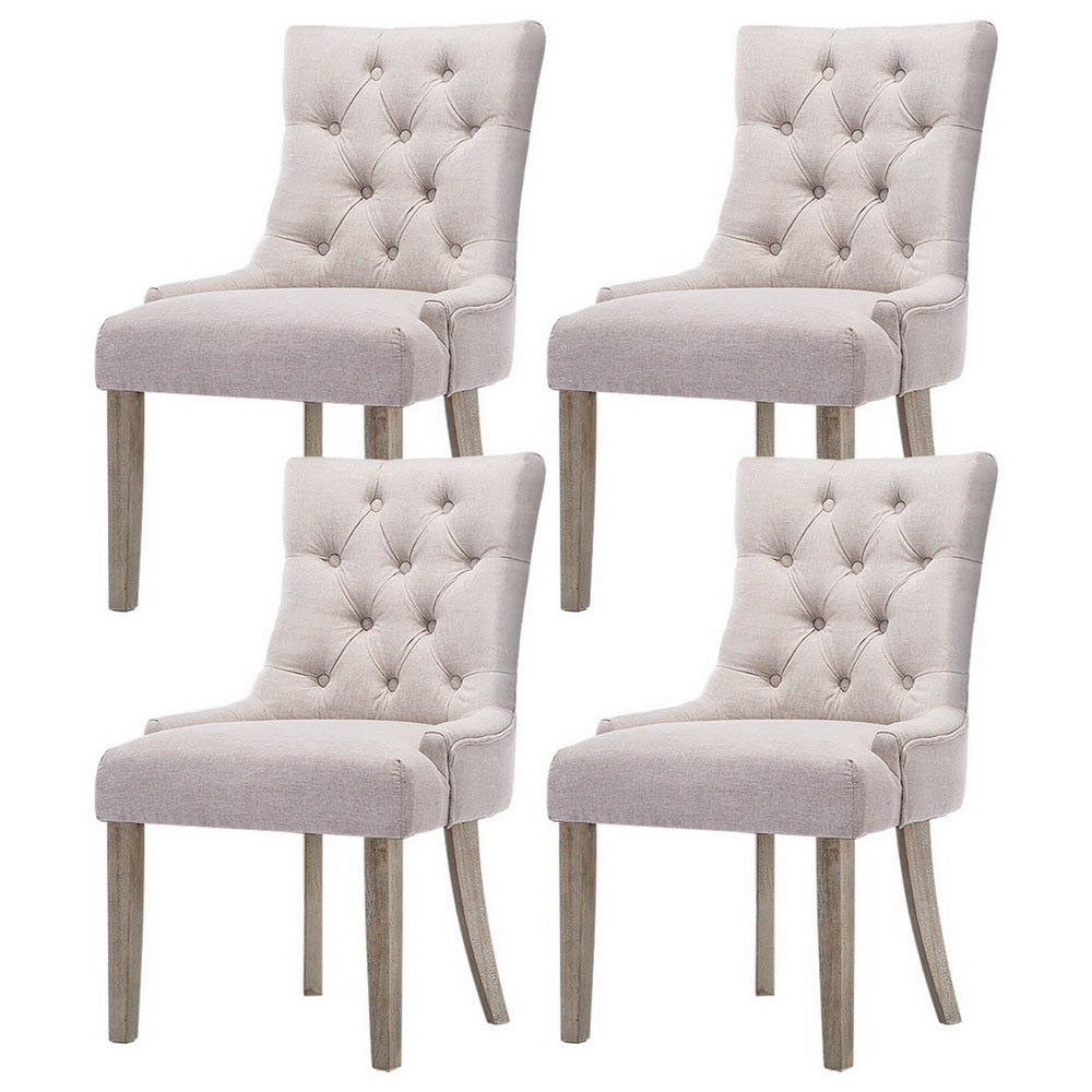 Dining Chairs Set of 4 Linen French Provincial Beige