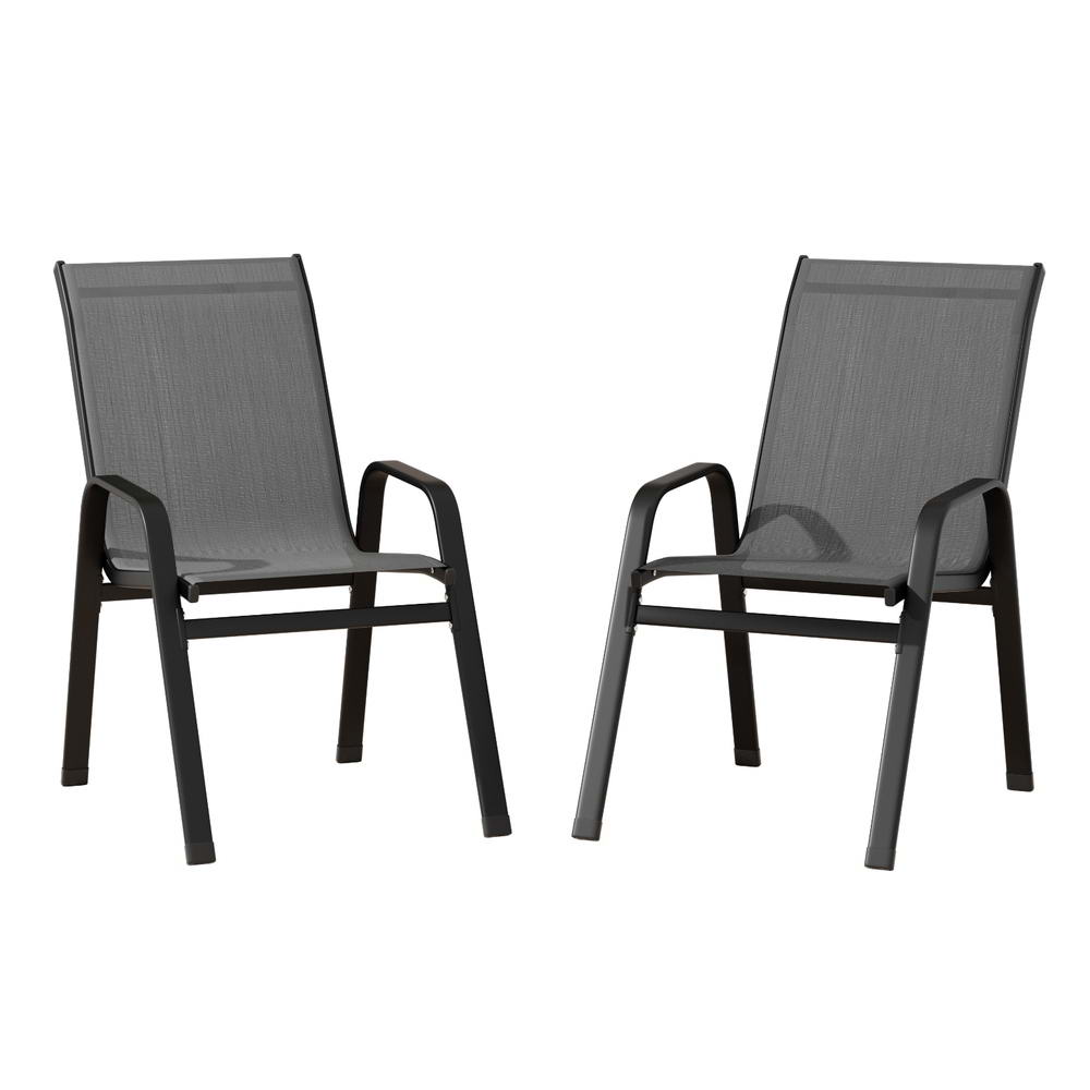 2PC Outdoor Dining Chairs Stackable Lounge Chair Patio Furniture Black