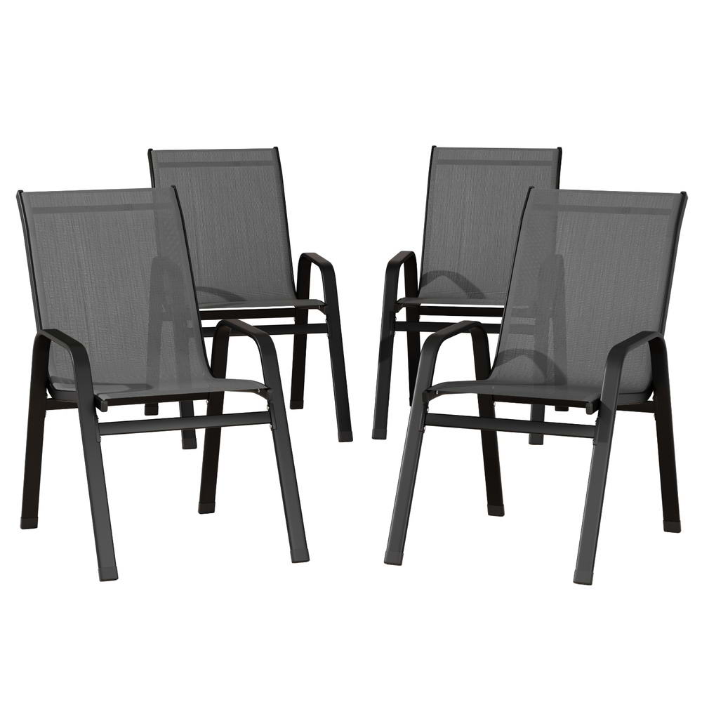 4PC Outdoor Dining Chairs Stackable Lounge Chair Patio Furniture Black