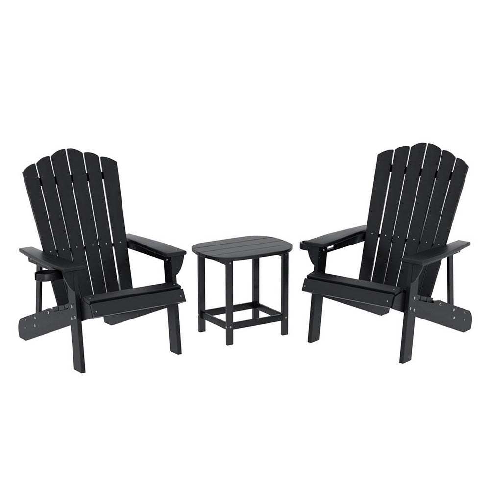 Outdoor Table and Chairs HDPE Adirondack Beach Chair Sun Lounge Patio Furniture Garden Black