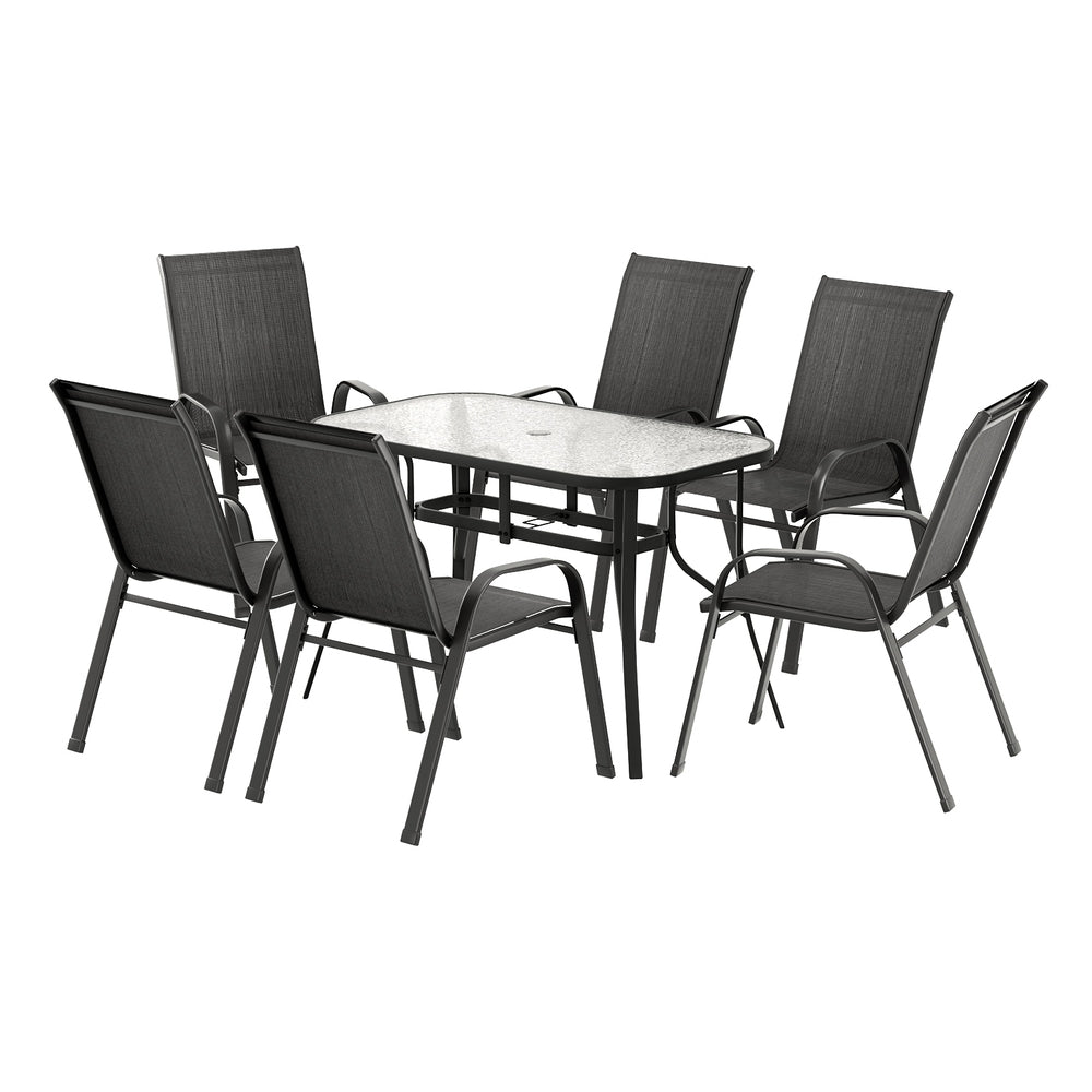 7PC Outdoor Dining Set Table and Chairs Patio Furniture Garden Bistro Set Black