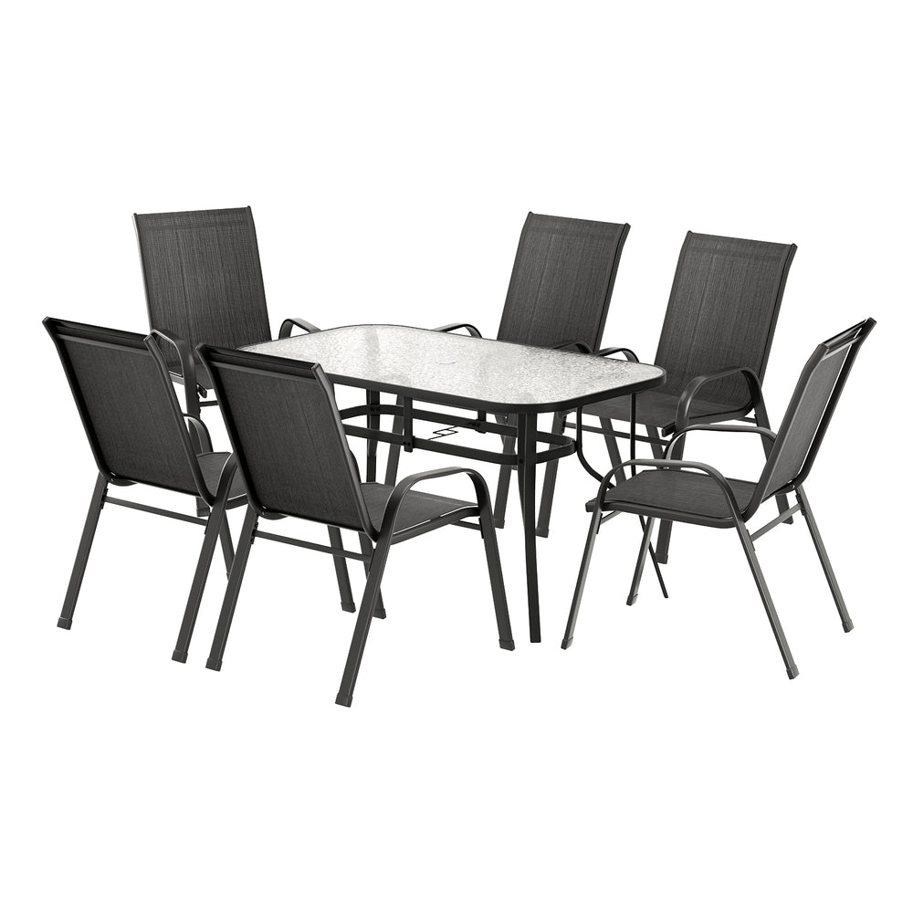 7PC Outdoor Dining Set Table and Chairs Patio Furniture Bistro Set Garden Black