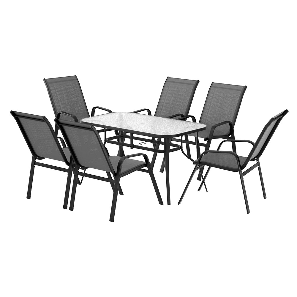 7PC Outdoor Dining Set Table and Chairs Patio Furniture Bistro Set Garden Grey