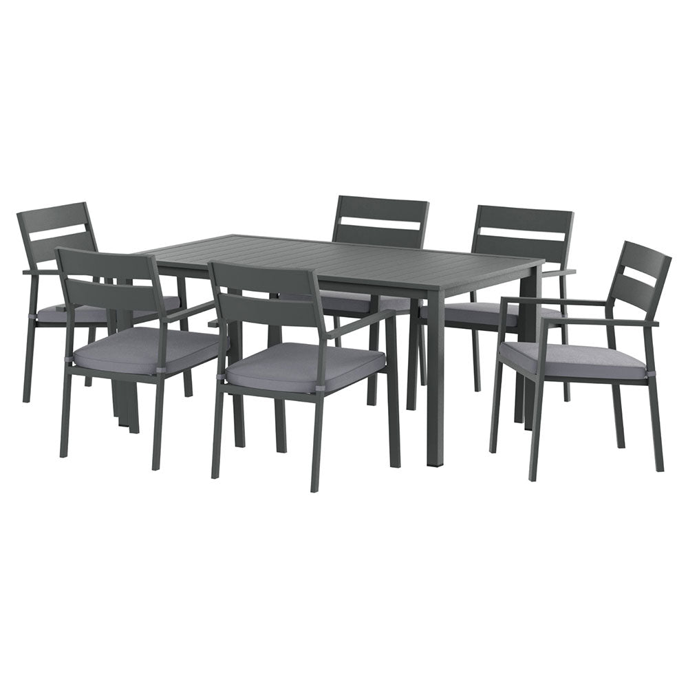 Outdoor Dining Set 7 Piece Aluminum Table Chairs Setting Black