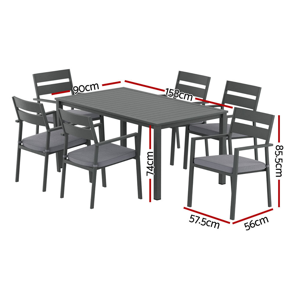 Outdoor Dining Set 7 Piece Aluminum Table Chairs Setting Black