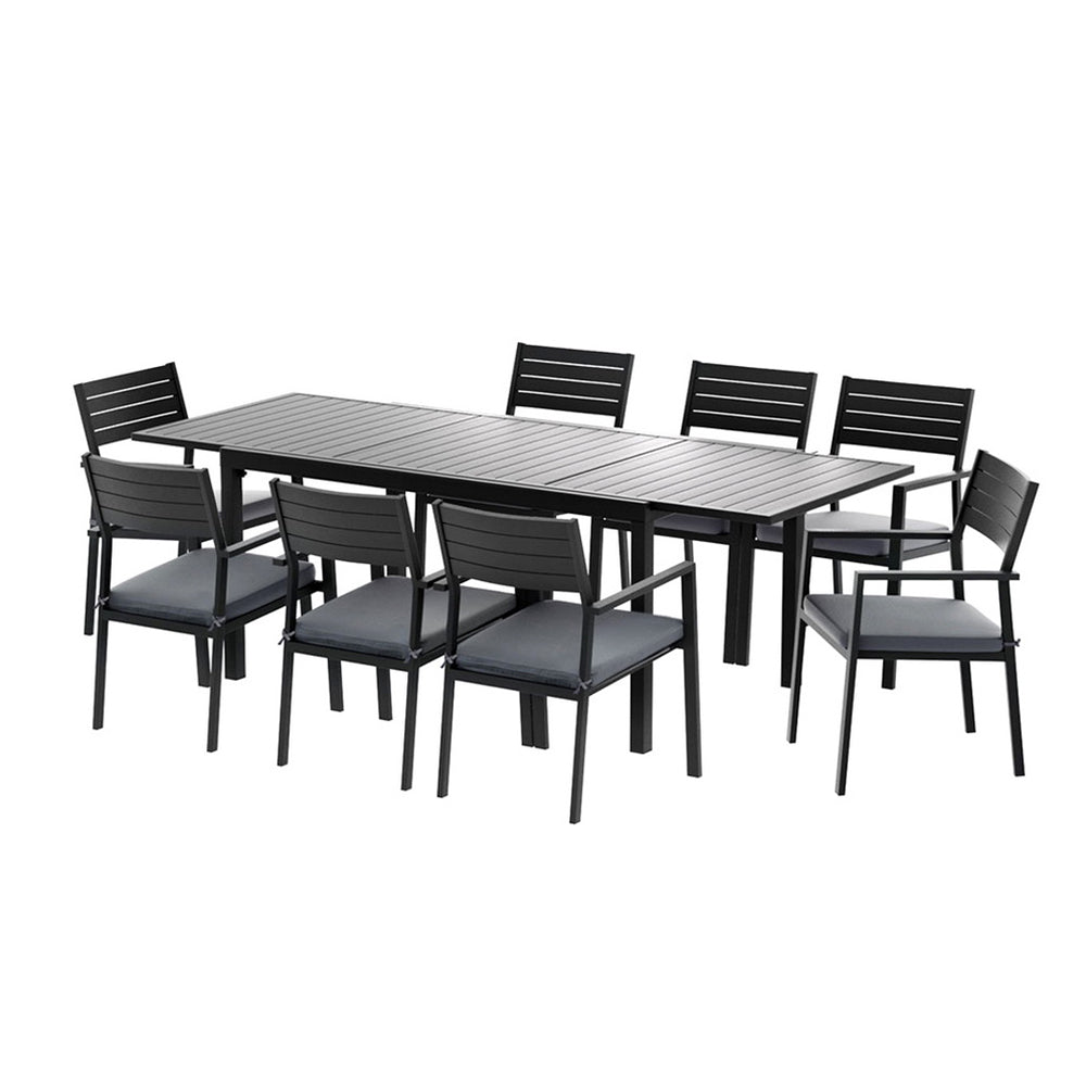 Wentworth 9 Piece Aluminium Outdoor Dining Set – Black