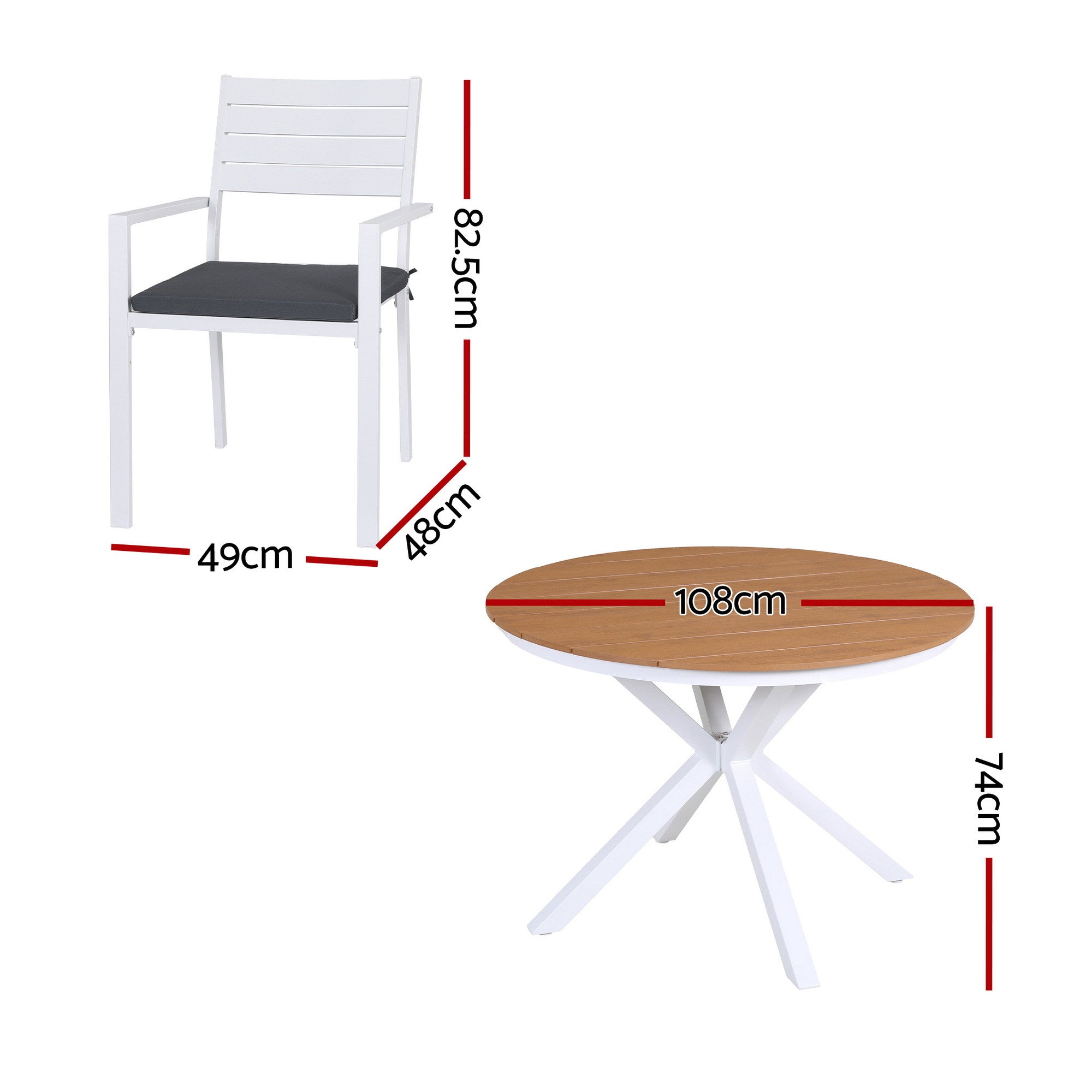 5 Piece Outdoor Dining Set Aluminum Frame WPC Tabletop - Natural White