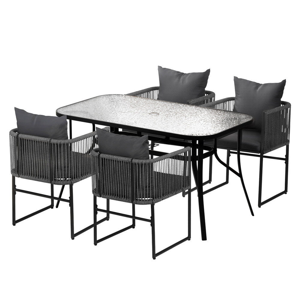 5PC Outdoor Dining Set Table and Chairs Patio Furniture Garden Bistro Set Black