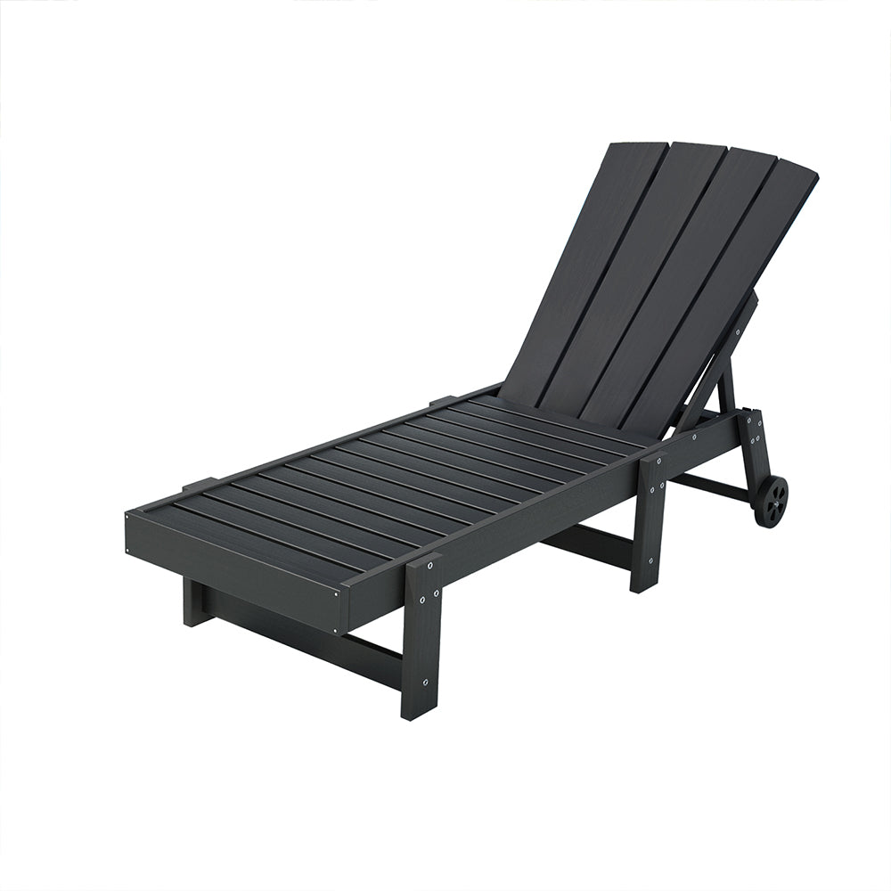 Sun Lounge Beach Chair HDPE Adirondack Lounger Patio Outdoor Furniture with Wheels Black