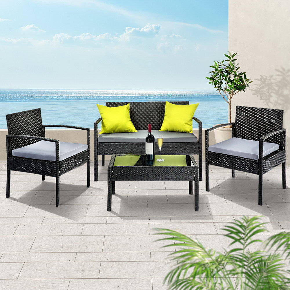 Outdoor Sofa Set Wicker Lounge Setting Table and Chairs Patio Furniture
