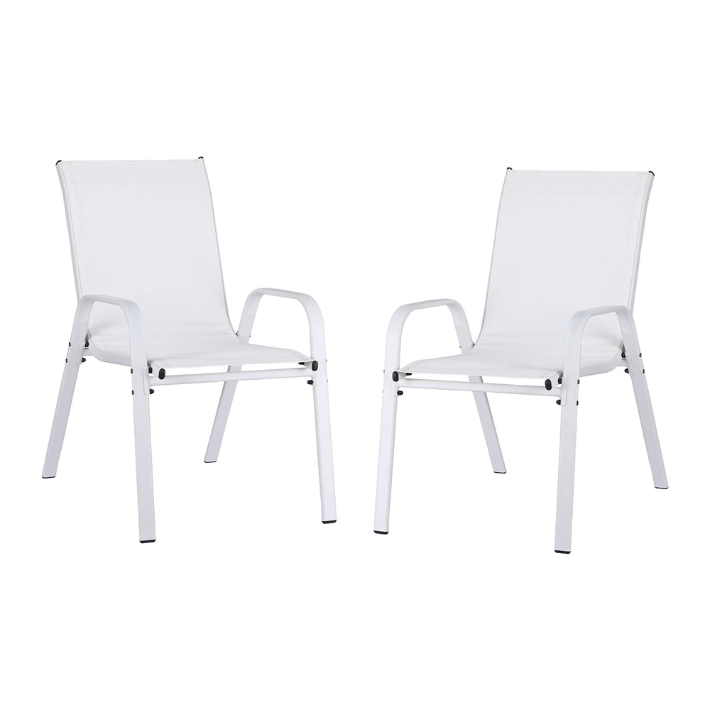2PC Outdoor Dining Chairs Stackable Lounge Chair Patio Furniture White