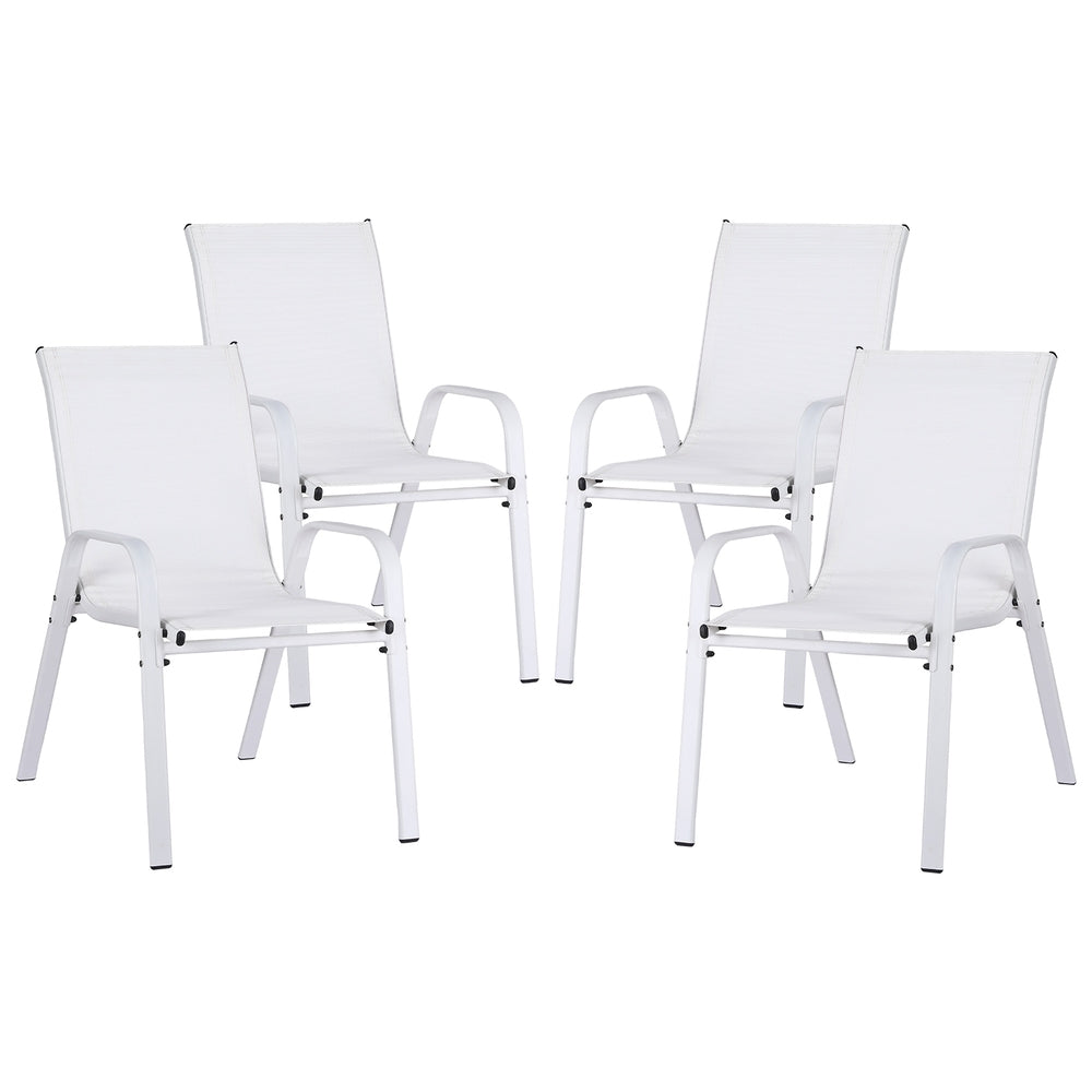 4PC Outdoor Dining Chairs Stackable Lounge Chair Patio Furniture White
