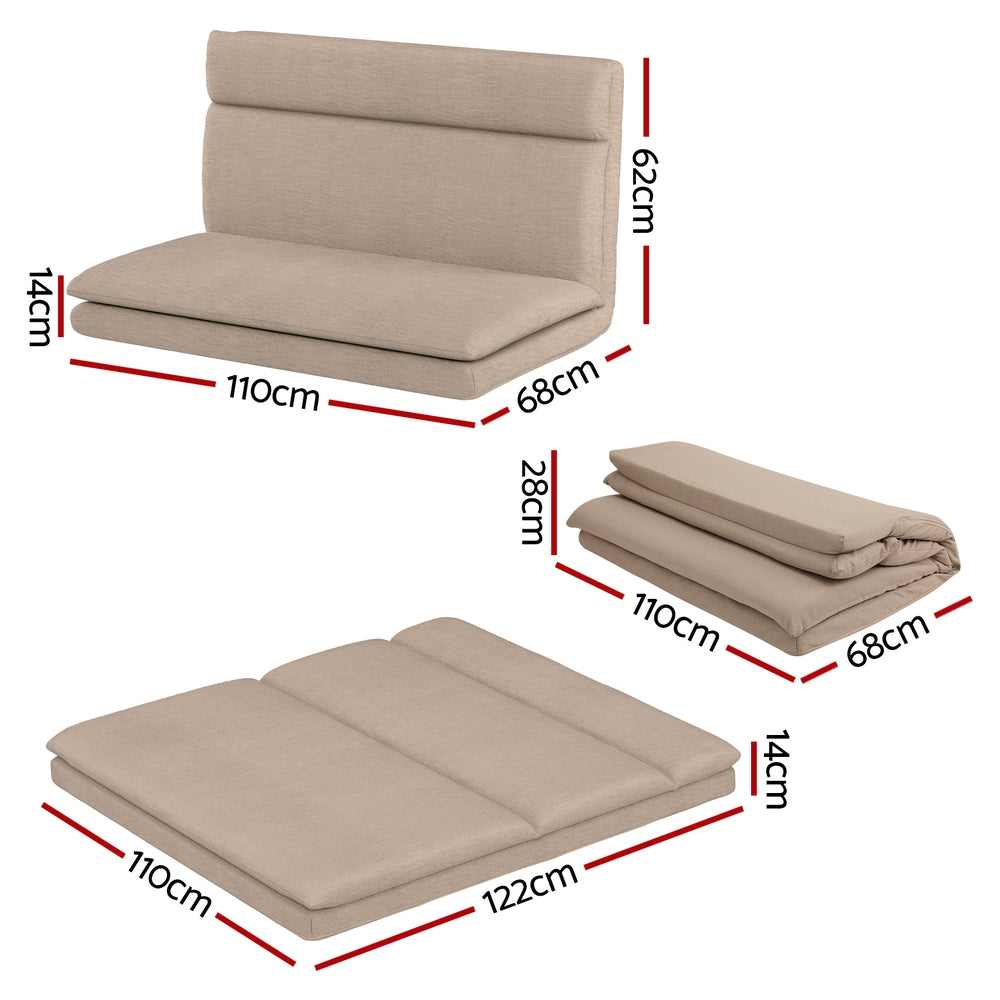 Floor Chair Sofa 2 Seater Linen Beige