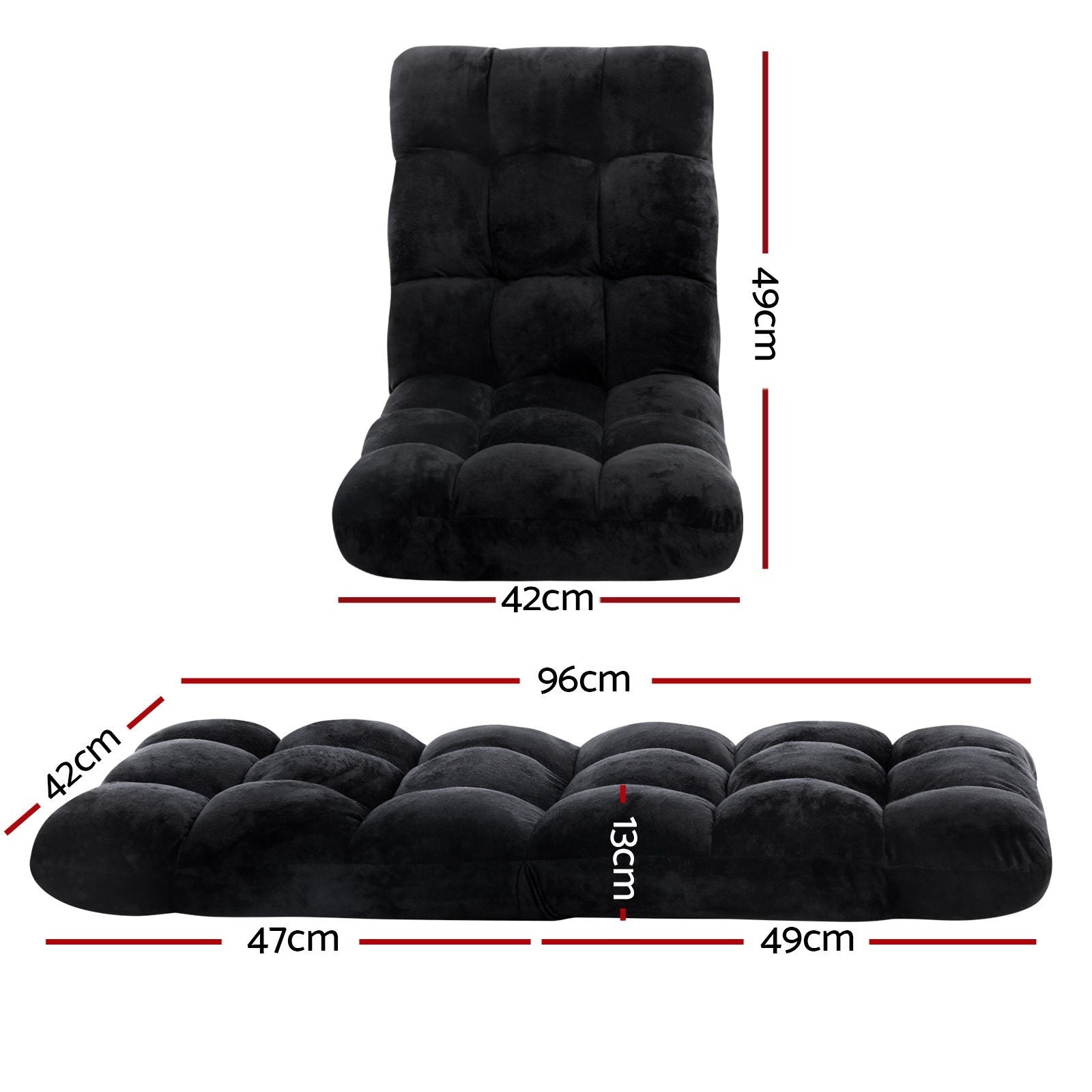 Set of 4 Lounge Sofa Bed Flannel Fabric Black