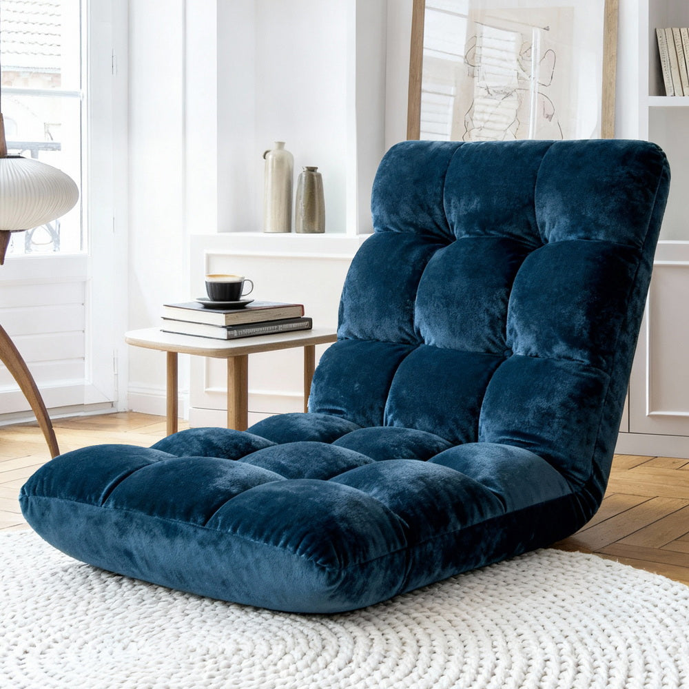 Floor Lounge Sofa Bed Flannel Fabric Navy