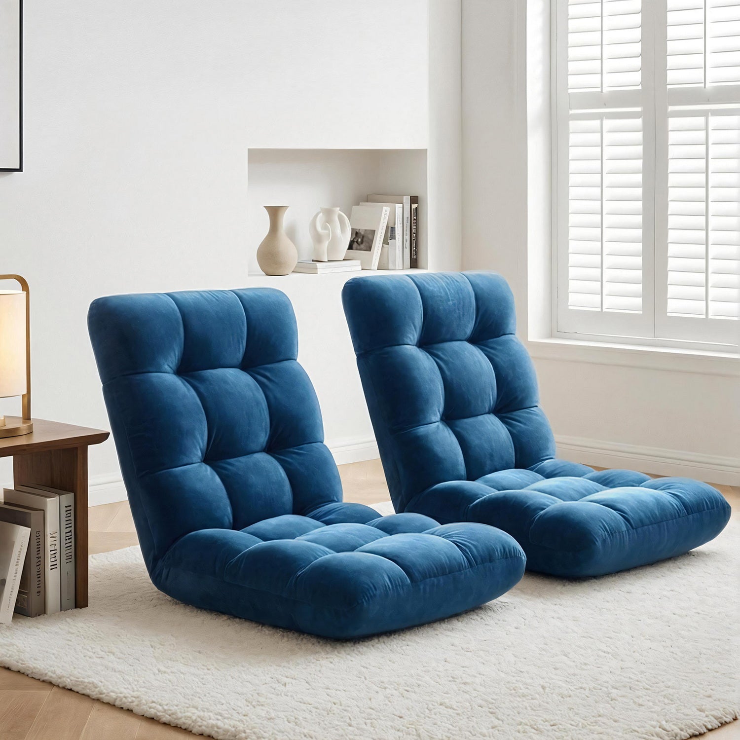 2PCS Floor Lounge Sofa Bed Flannel Fabric Navy