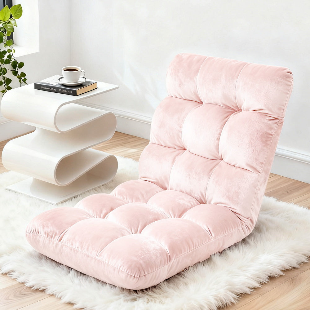 Floor Lounge Sofa Bed Flannel Fabric Pink