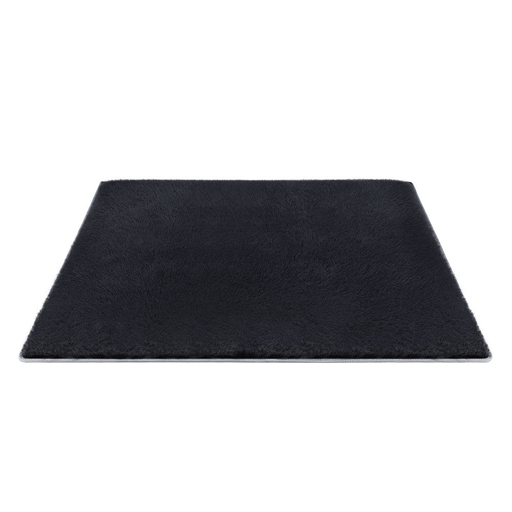 Floor Rug 200x230cm Plush Area Shaggy Rug Living Room Bedroom Carpet Black