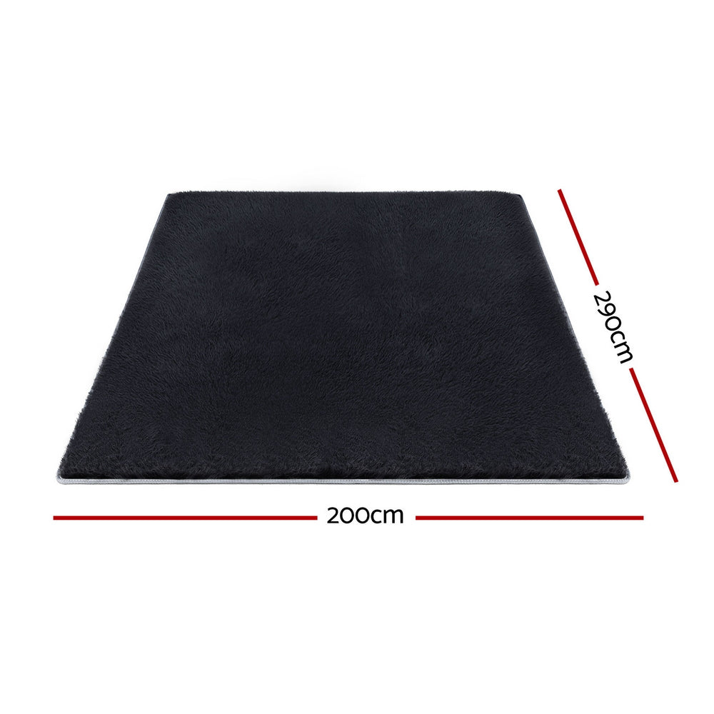 Floor Rug 200x290cm Plush Area Shaggy Rug Living Room Bedroom Carpet Black