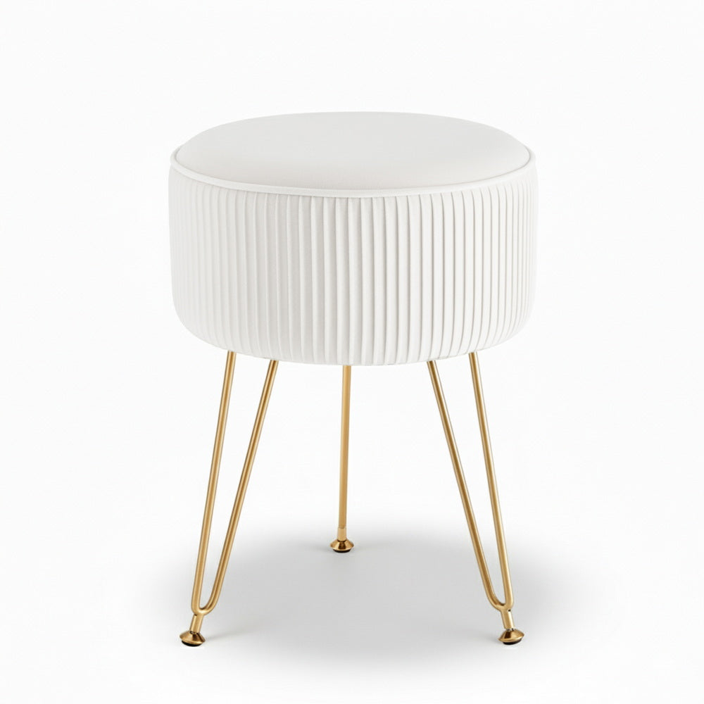 Ottoman Foot Stool Vanity Velvet Round White