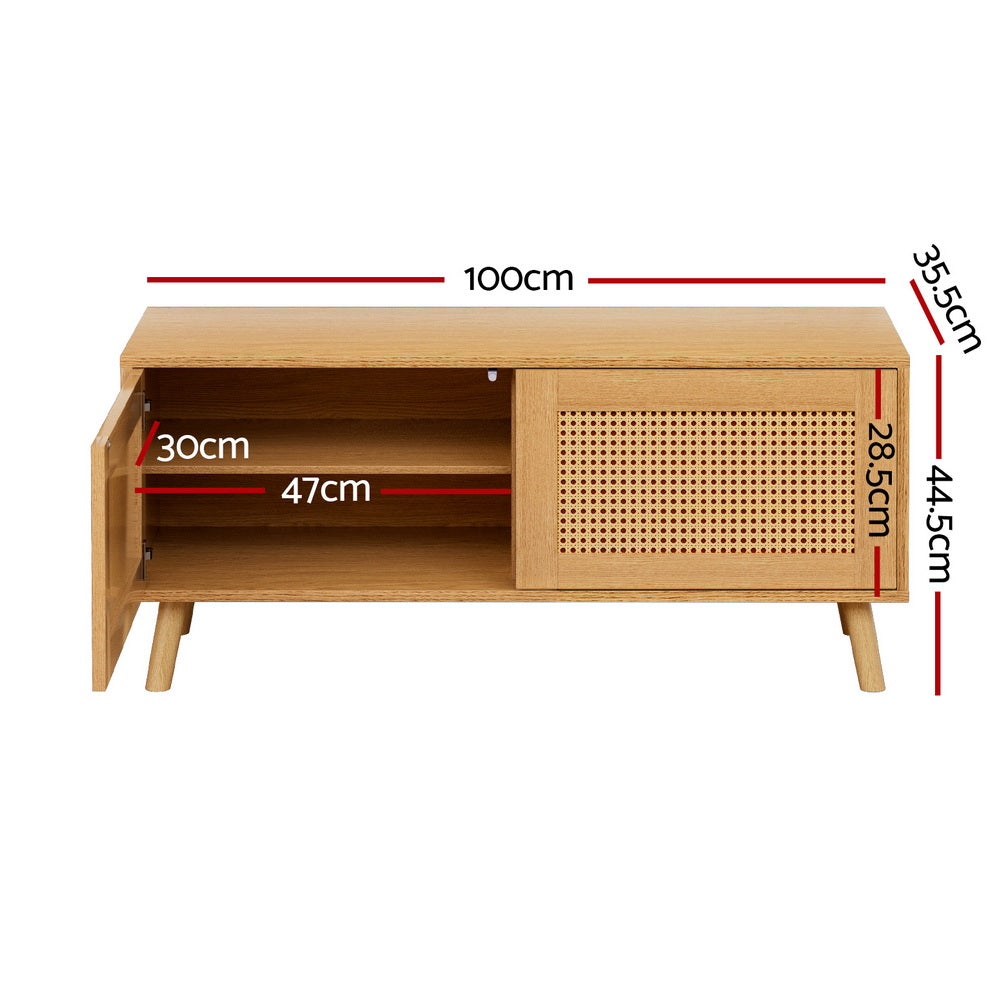 Rattan 2-Door Shoe Cabinet – Pine Finish