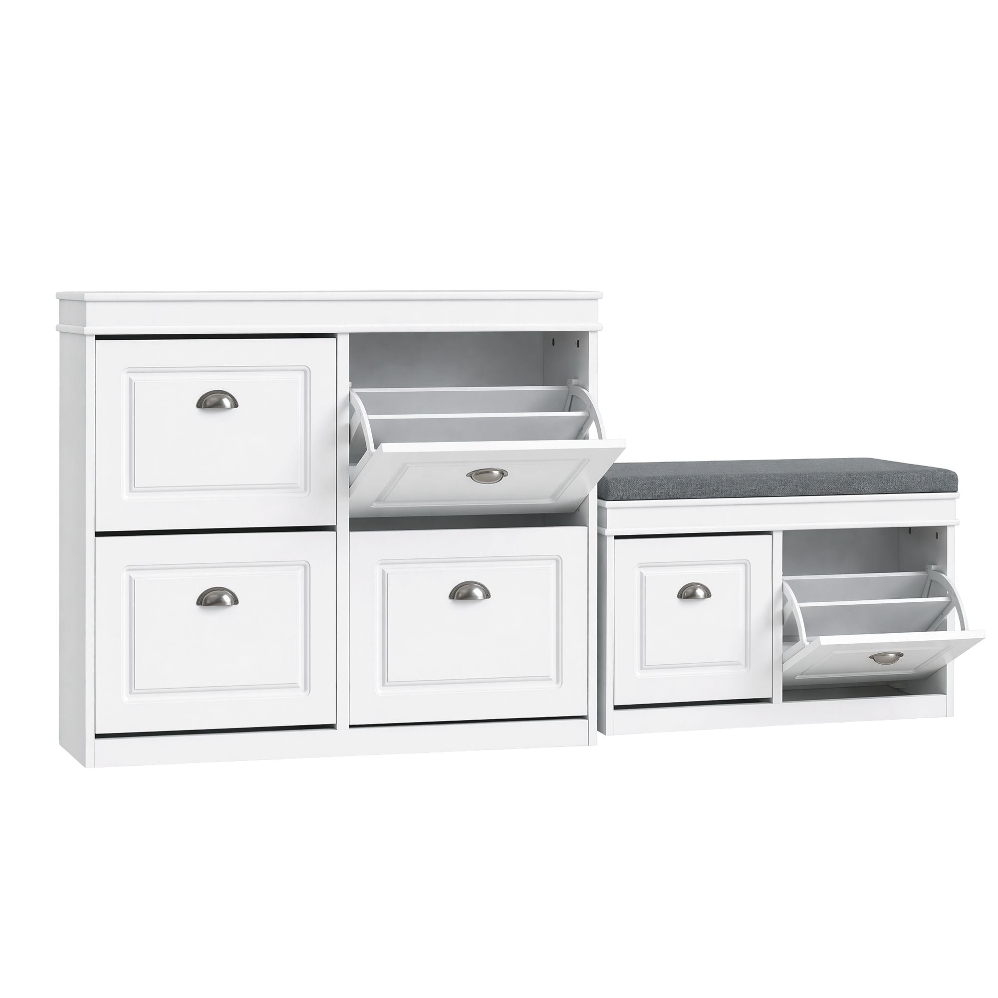 Shoe Cabinet Bench Set Flip Drawer Hallway Living Room White
