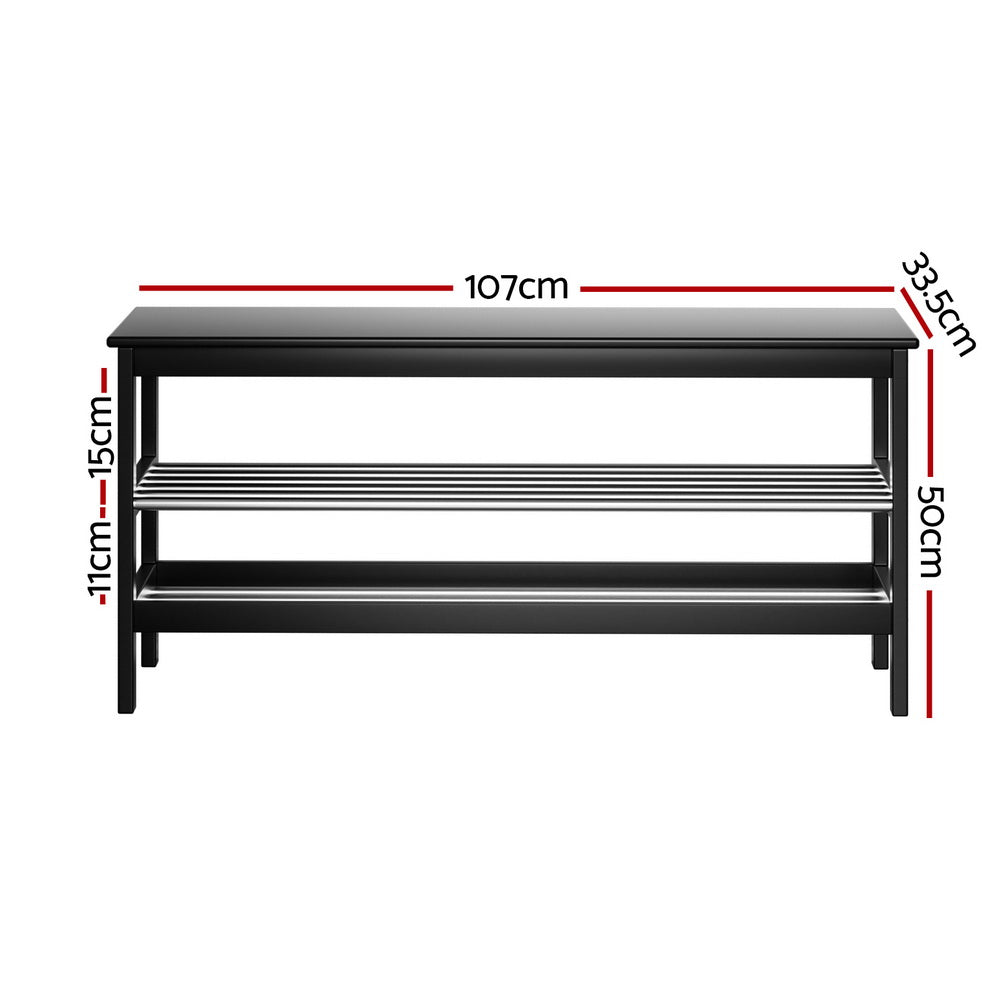 2-Tier Bamboo Shoe Rack Bench - Black