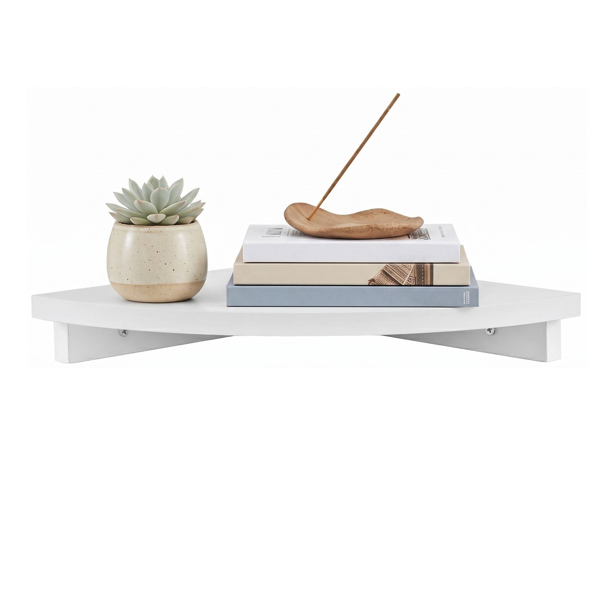 Corner Floating Wall Shelf Wall Mounted Display Rack Round Edge White 1pc