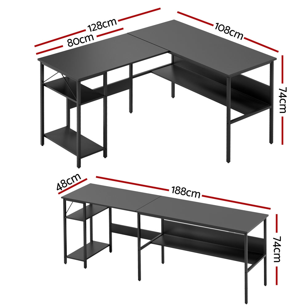 Computer Desk L shape Home Office Study Table Desks Open Shelf Black