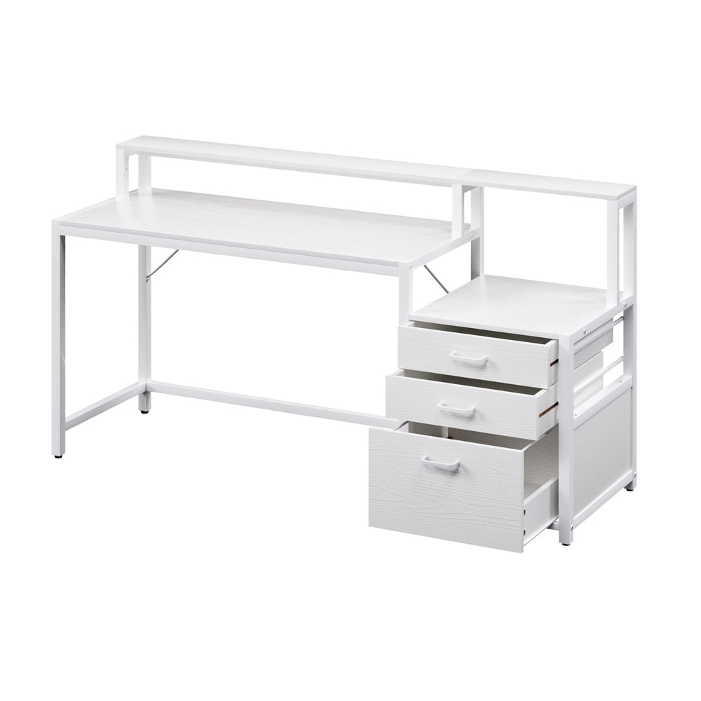 160cm Computer Desk with Monitor Riser and Storage Drawers – White