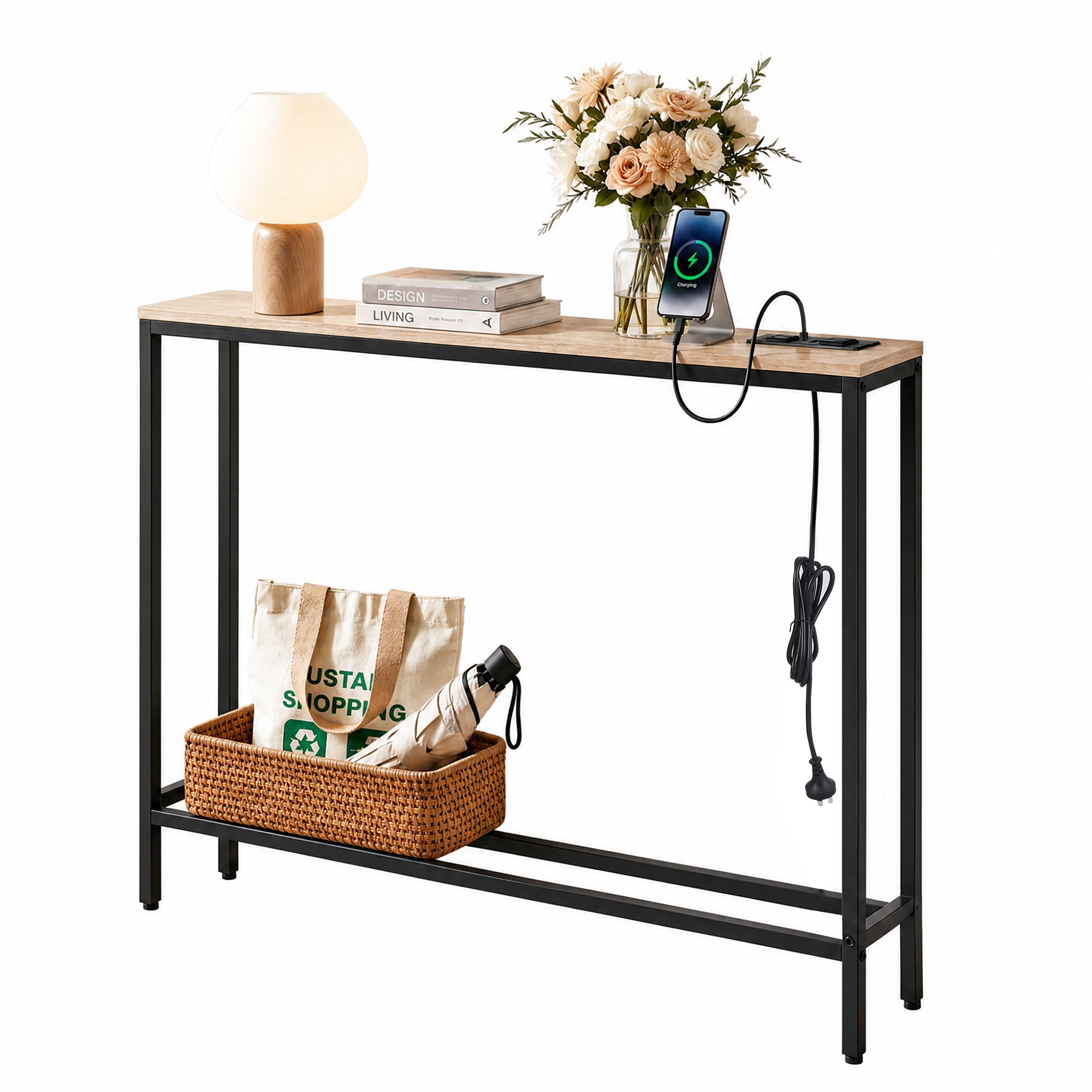 Console Table Entryway Hallway Display Desk Charging Station Wood