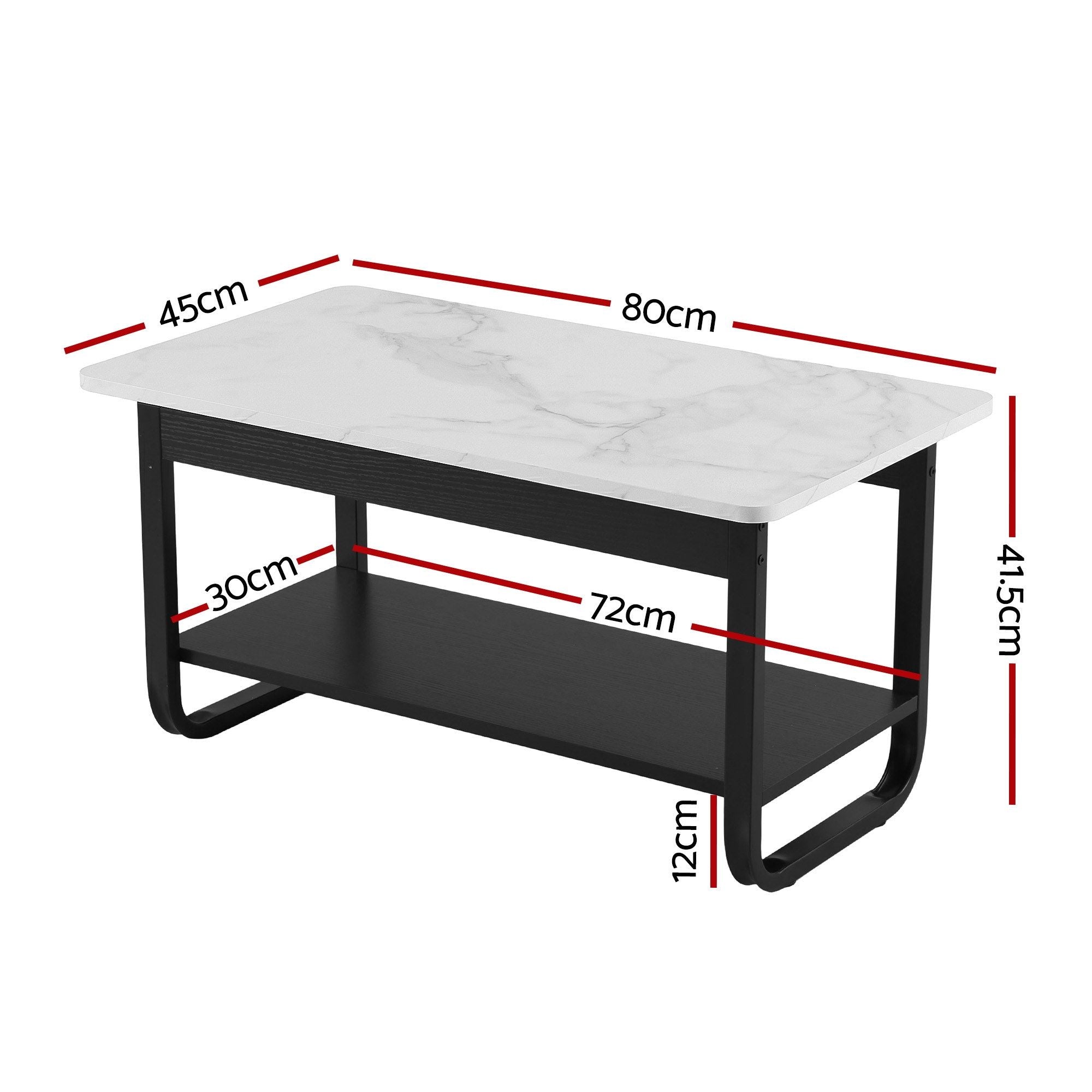 Coffee Table 2-Tier 80CM Marble Finish Shelf Black&White