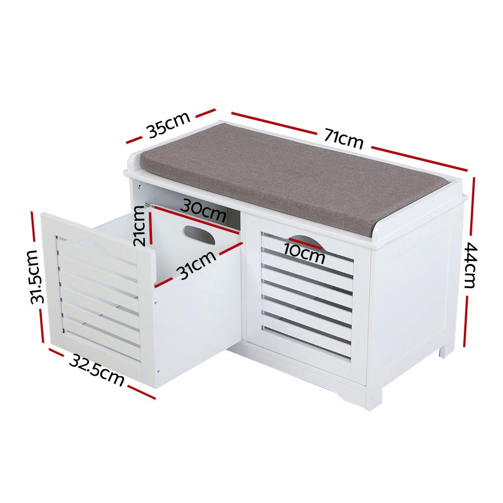 Bench Shoe Cabinet with Drawers – Grey & White