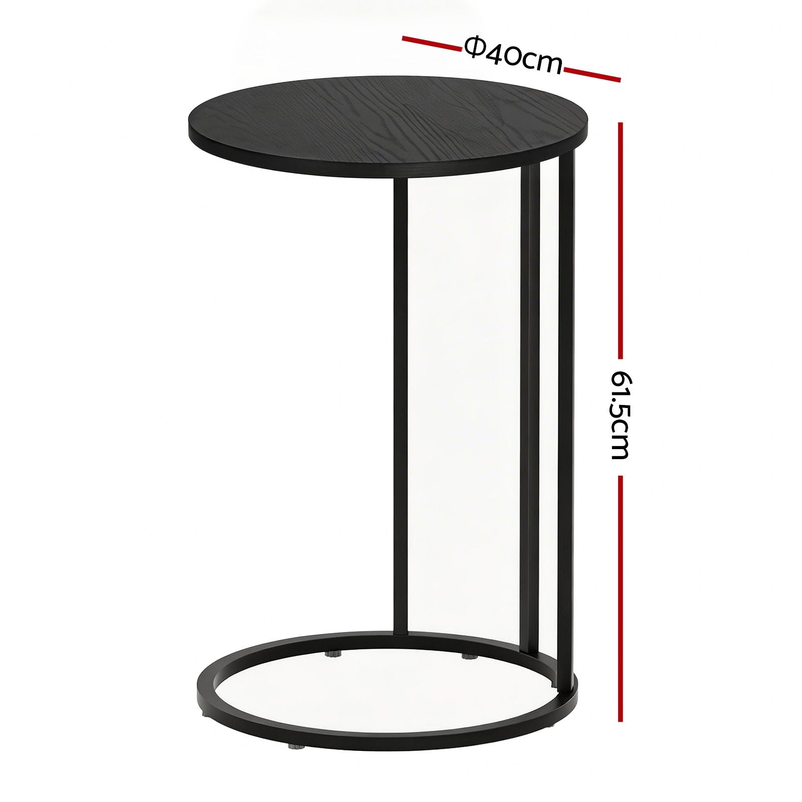 C Shaped End Table Set of 2 Coffee Table Side Table Round Black