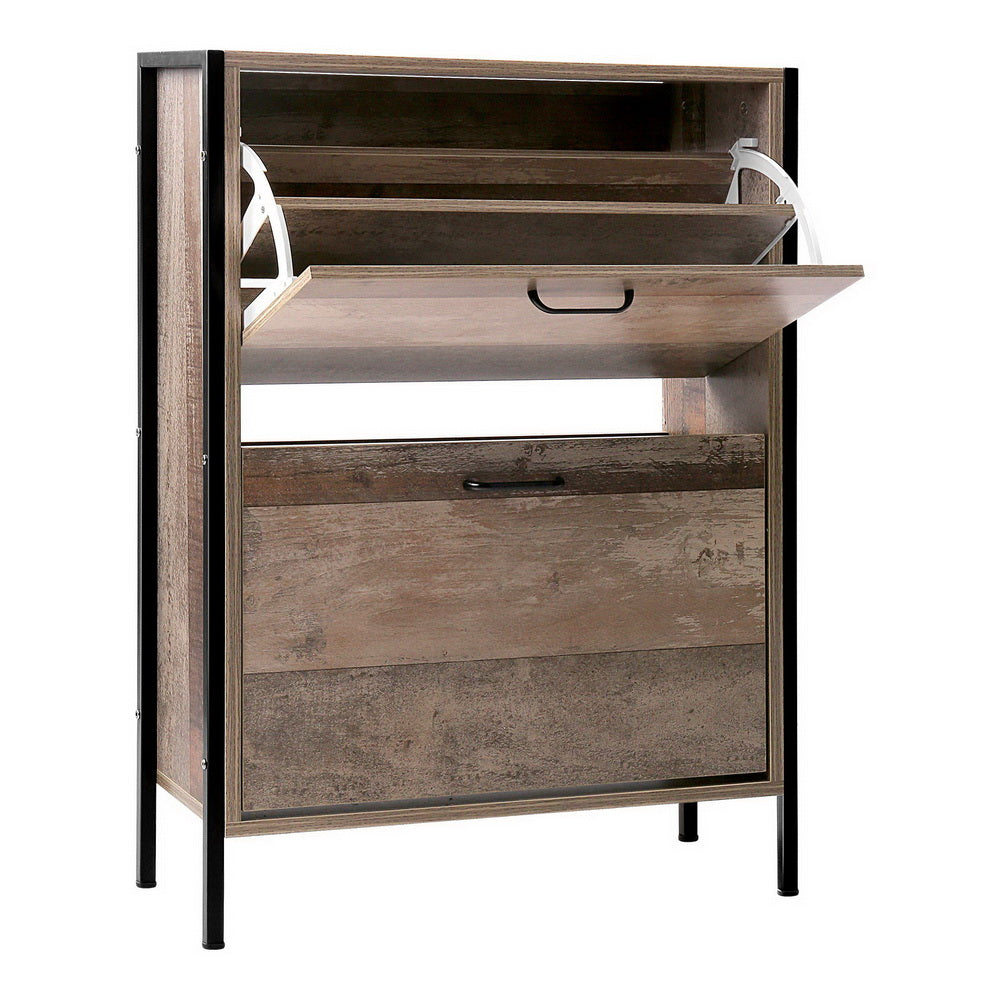 2-Tier Shoe Cabinet – Industrial Wood Finish