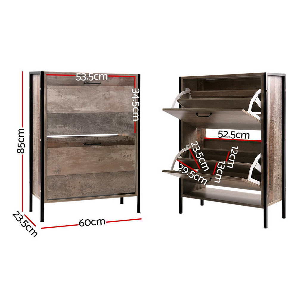2-Tier Shoe Cabinet – Industrial Wood Finish