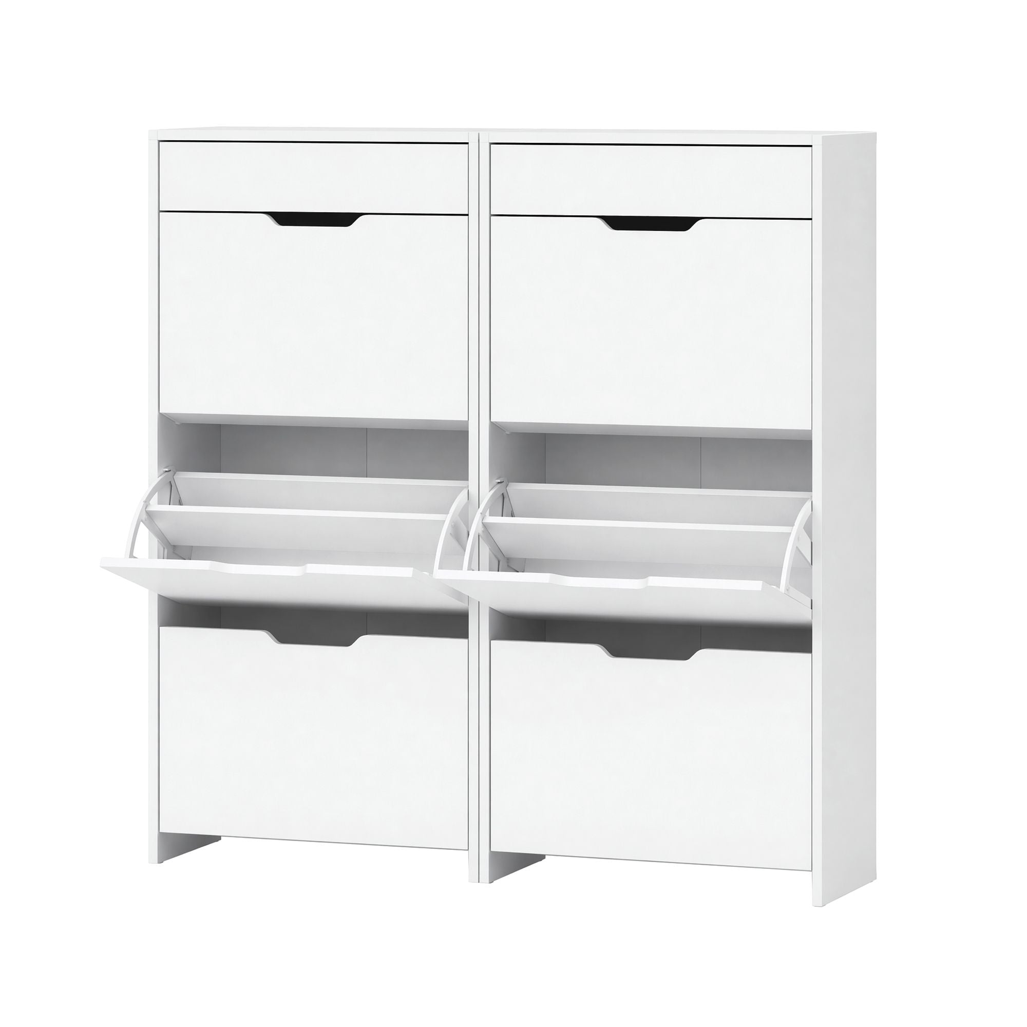 2x Shoe Cabinet Organiser 3 Flip Drawer High Gloss White