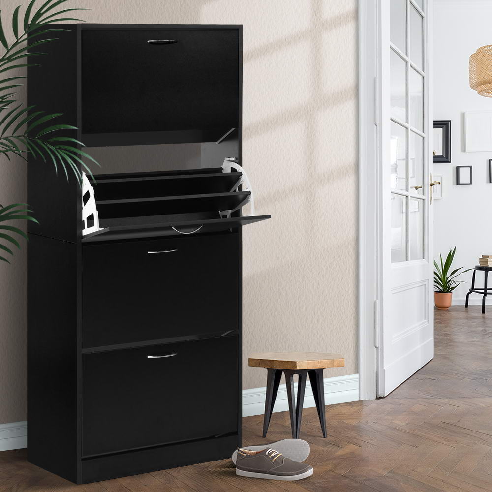4-Compartment Shoe Cabinet – Black