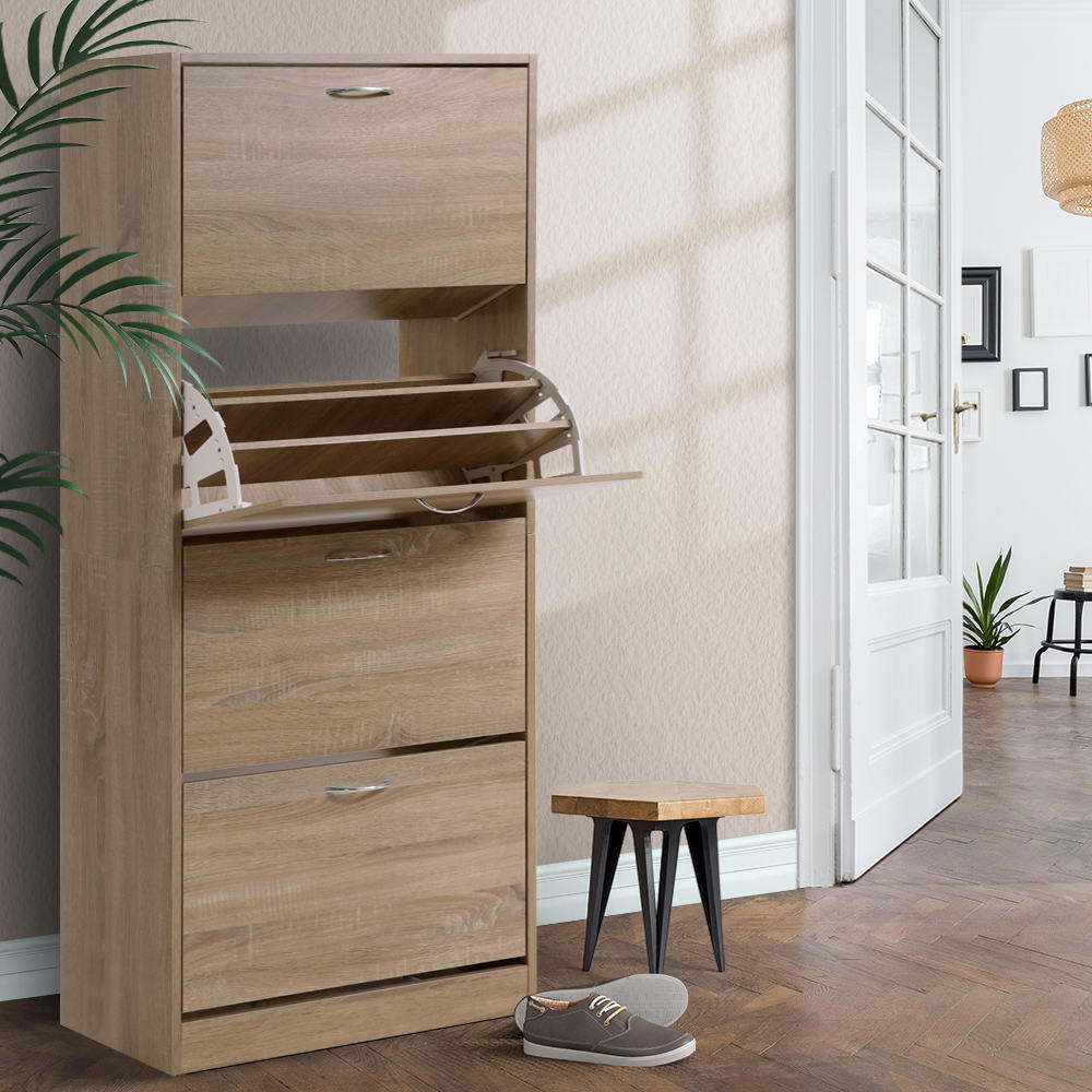 4-Compartment Shoe Cabinet – Wood Finish