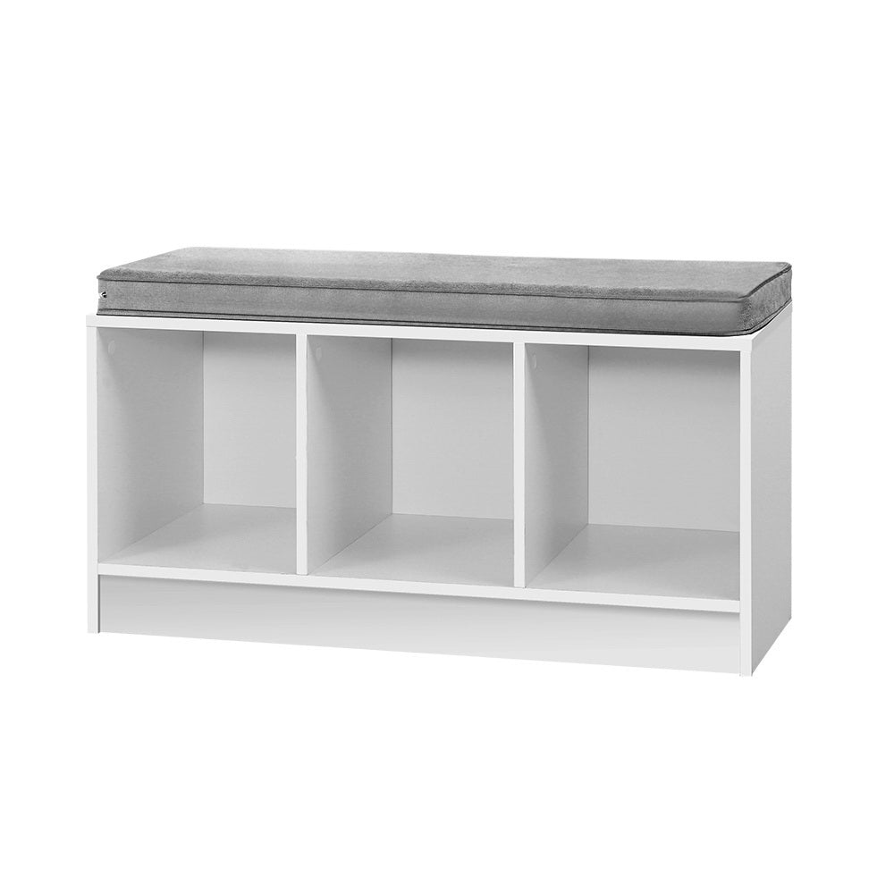 Shoe Storage Bench – White with Grey Linen Cushion