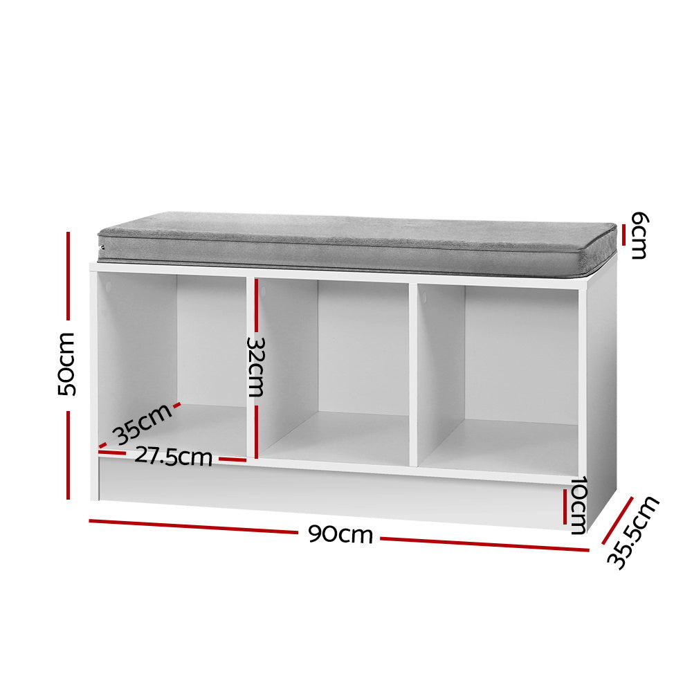 Shoe Storage Bench – White with Grey Linen Cushion